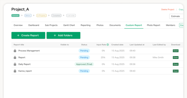 List view of approval statuses for clear progress tracking.