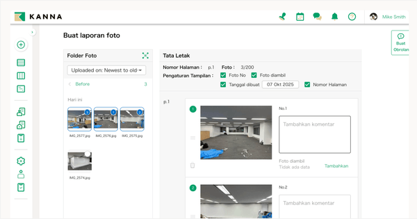 Buat laporan dengan mudah menggunakan data foto yang tersimpan