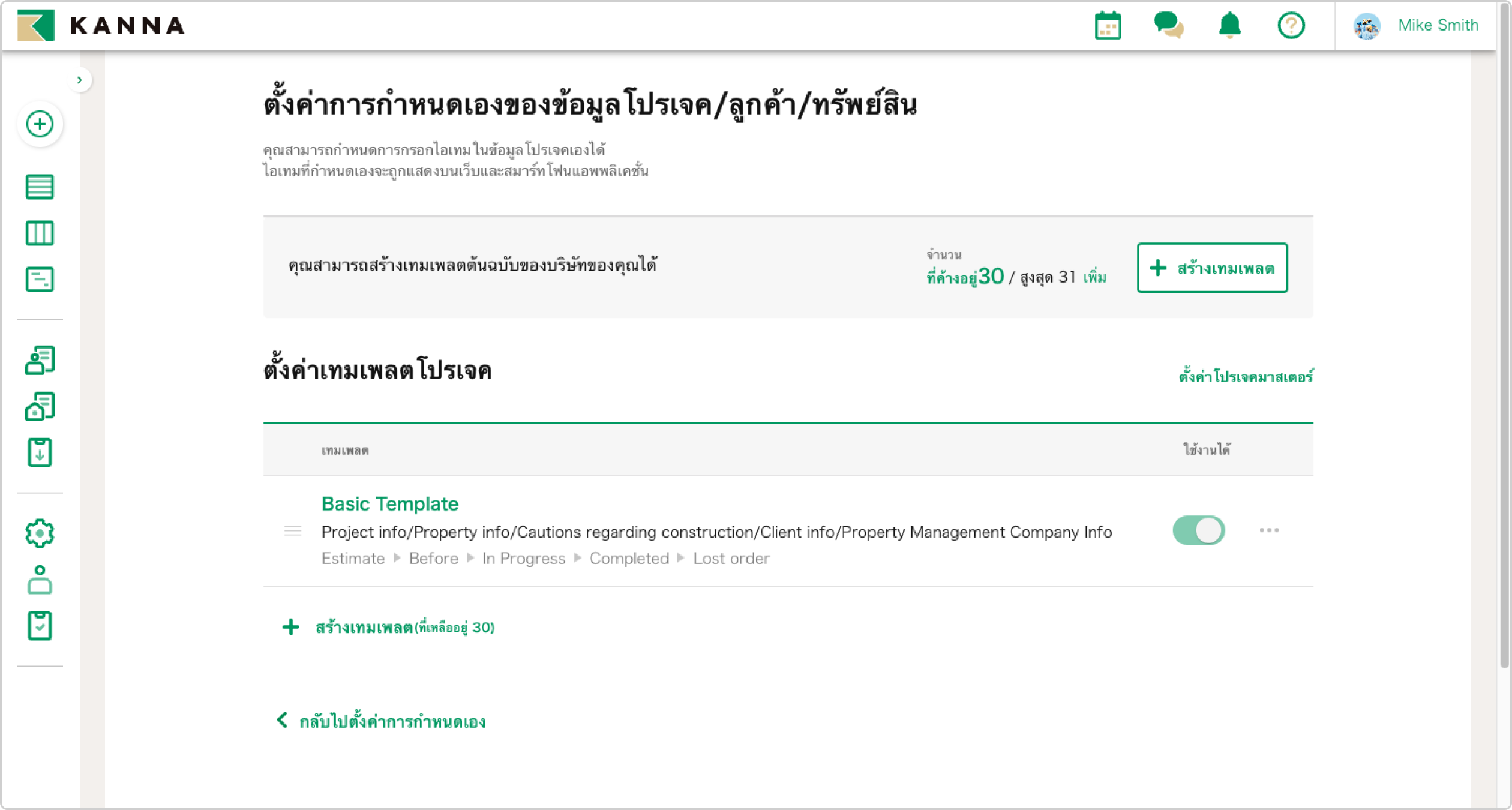 Project information customization