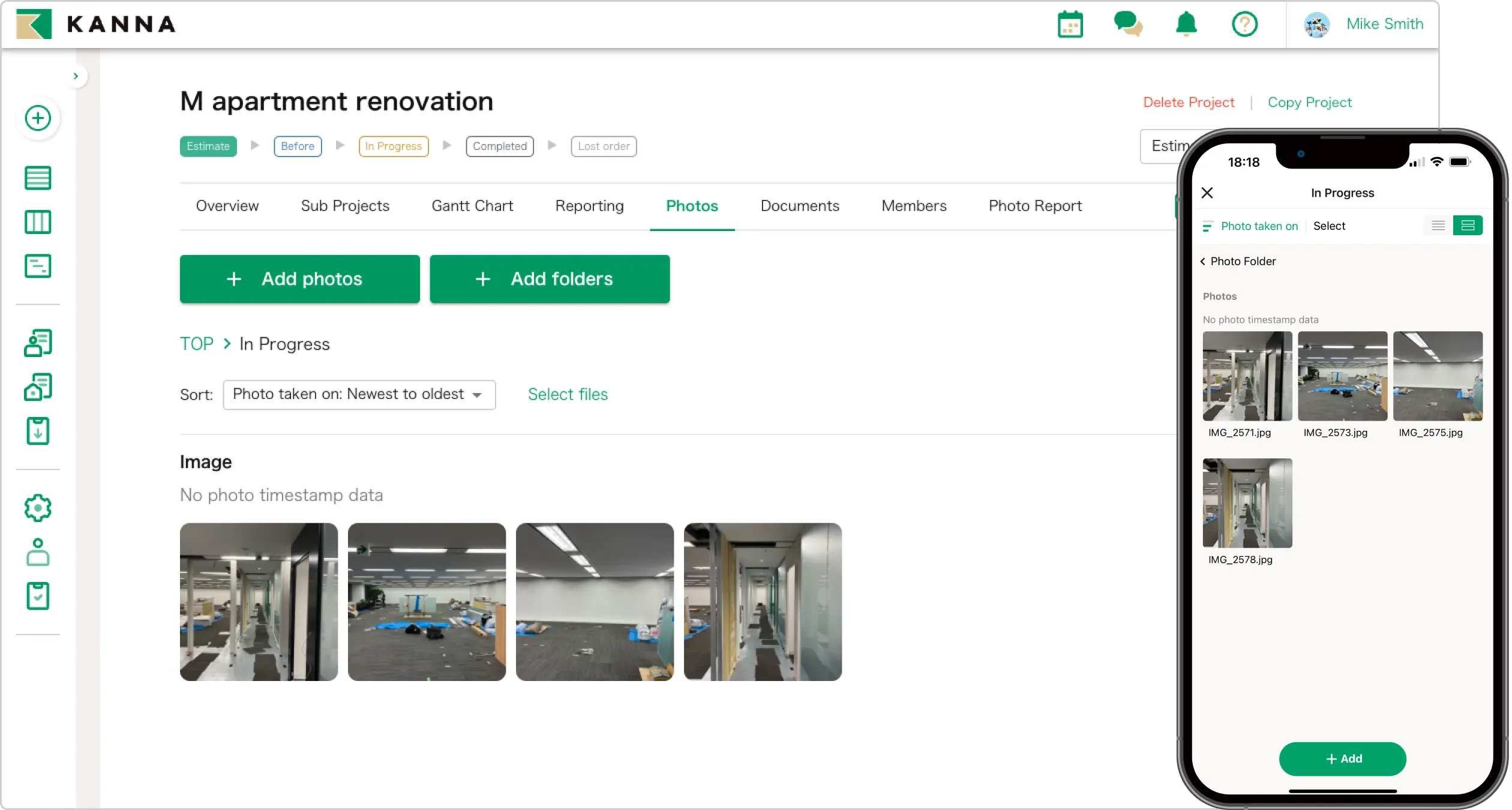 Galeri foto proyek konstruksi menggunakan KANNA proyek manajemen dengan fitur upload dan manajemen gambar untuk dokumentasi kemajuan proyek.