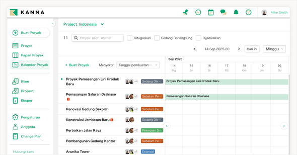 Tampilkan banyak proyek berdasarkan urutan kronologis dalam format kalender