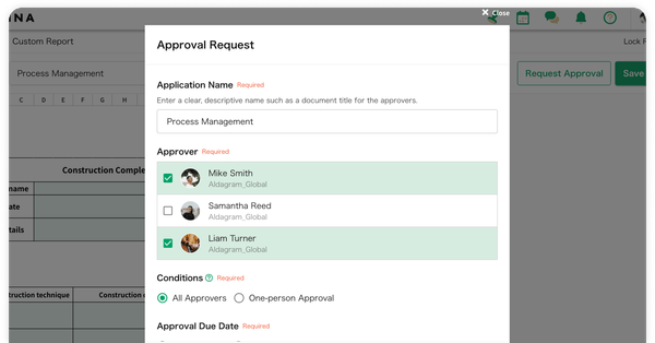 Approval requests and responses can be handled with both internal and external stakeholders.